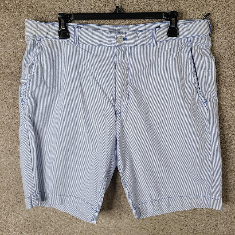 Cremieux Shorts Mens 36 Blue Striped Chino Seersucker Cotton Casual Summer